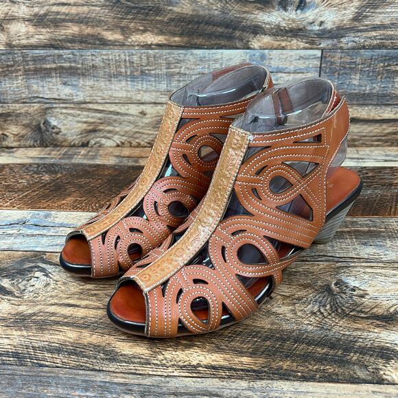 L'artiste Spring Step Flourish Gladiator Sandals Women's 37 Brown Leather Heels - Picture 1 of 10